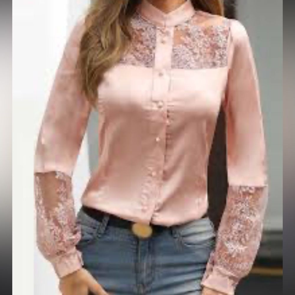 Chic Pink Satin Blouse Size M
